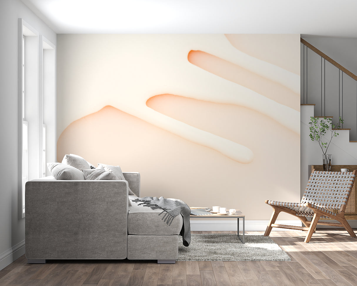 Abstract line pattern mural in dining room with natural lighting