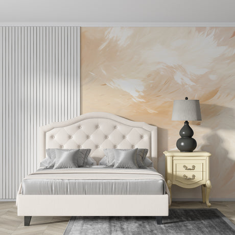 Feather wallpaper mural creating a peaceful atmosphere in a modern living room with natural light