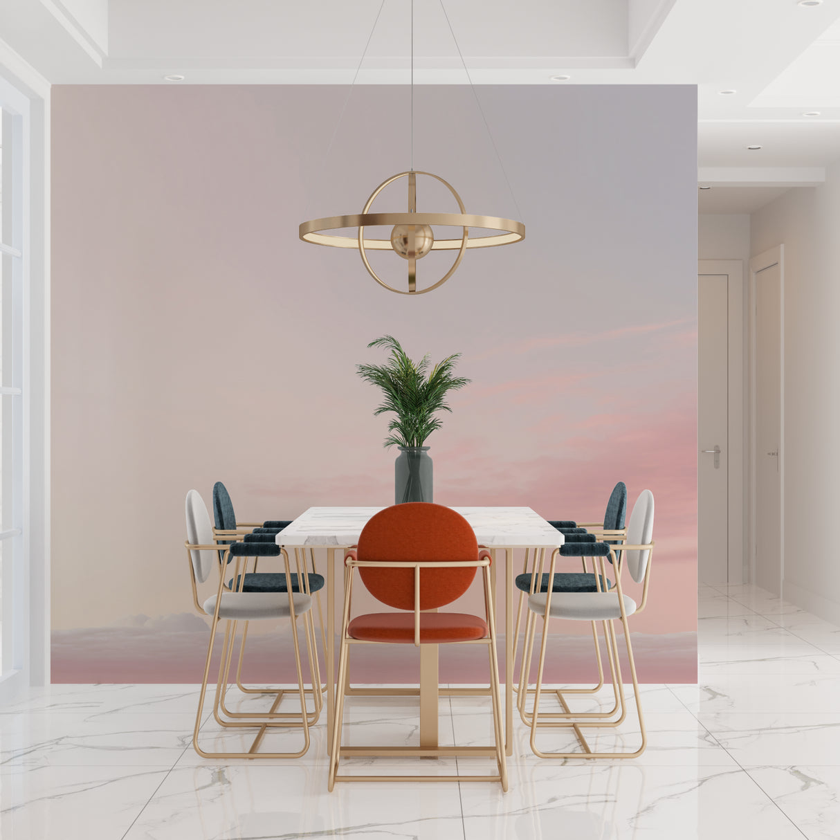 Abstract circular wallpaper installed in yoga studio demonstrating calming wave patterns
