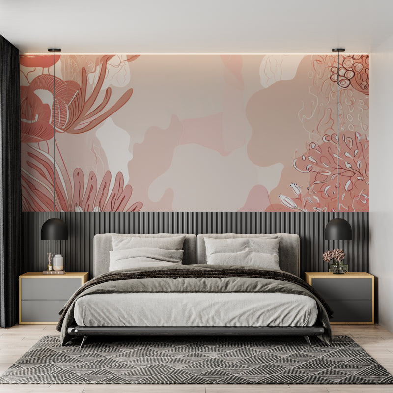 Soft pink floral wallpaper creating a peaceful nursery environment