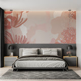 Soft pink floral wallpaper creating a peaceful nursery environment