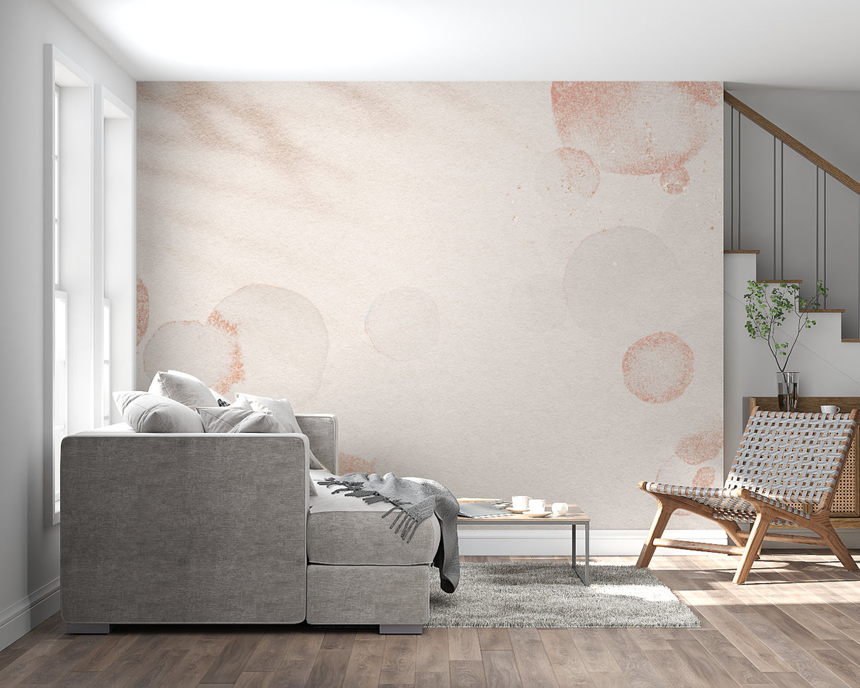 Circular pattern wall mural in a cozy bedroom setting with natural light