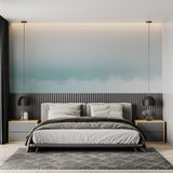 Minimalist bedroom featuring soothing wave pattern wall mural
