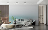 Home office with calming aqua gradient wallpaper design