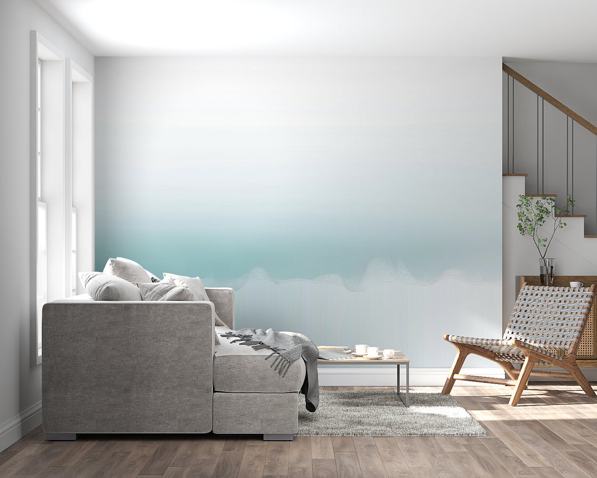 Modern dining room showcasing gentle wave pattern mural