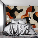 Abstract organic shapes wallpaper in contemporary bedroom setup