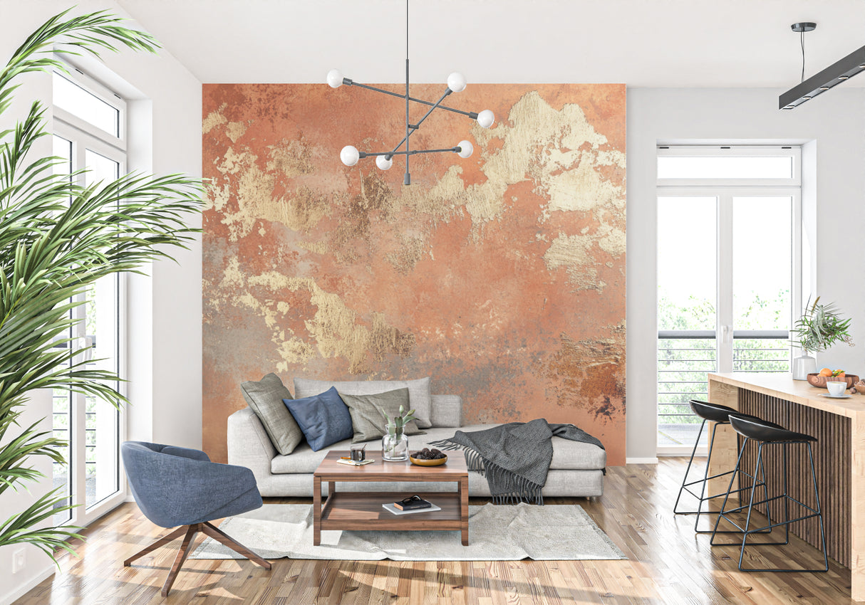 Metallic abstract wallpaper making a statement in a luxury master bedroom