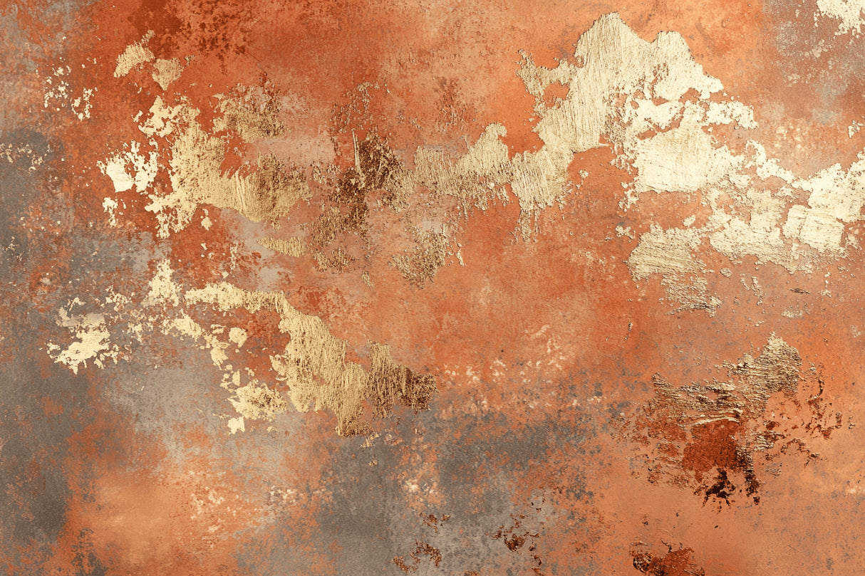 Design file showing detailed terracotta and gold abstract pattern with metallic finish effects