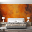 Terracotta cloud wallpaper in modern living room creating warm, inviting atmosphere with flowing abstract patterns