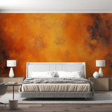 Terracotta cloud wallpaper in modern living room creating warm, inviting atmosphere with flowing abstract patterns