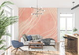 Terracotta abstract wall mural in minimalist bedroom setting