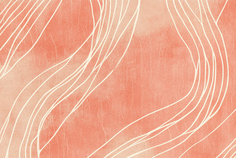 Design file of terracotta abstract wallpaper with flowing white curves pattern