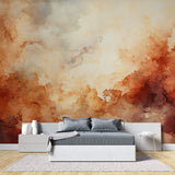 Cloud wall mural bringing warmth to a contemporary home office