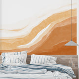Watercolor waves wallpaper creating focal point in hallway