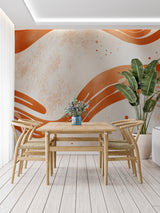 Abstract wave mural bringing warmth to an entryway