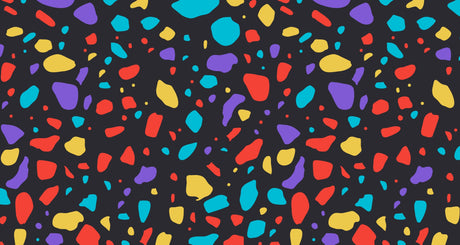 Abstract Terrazzo Pattern design file showing vibrant shapes on black background