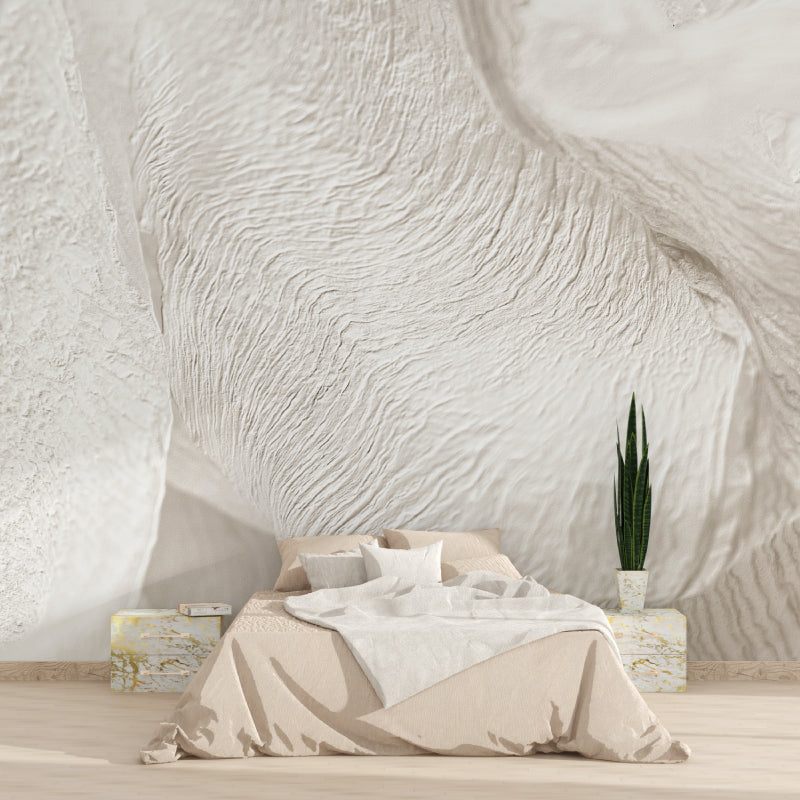 Home office showcasing textured beige wave pattern mural in contemporary setting