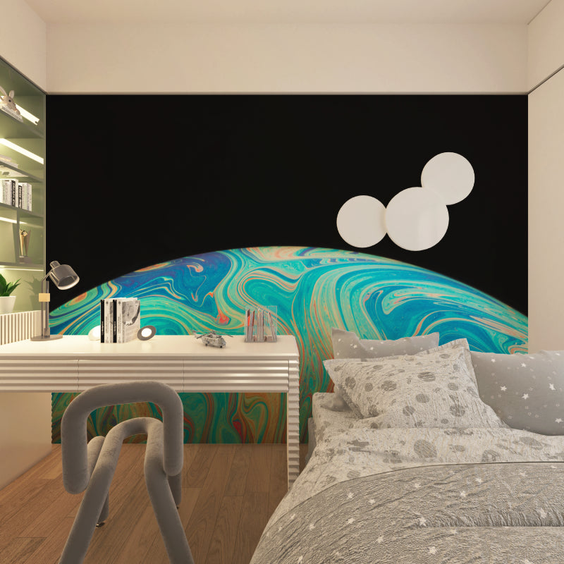 Turquoise marble wave wallpaper transforms luxury hotel lobby