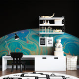 Modern office space featuring turquoise abstract wall mural