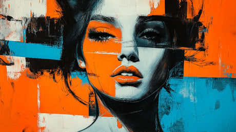 Abstract portrait wallpaper design file showing vibrant orange and blue urban art pattern