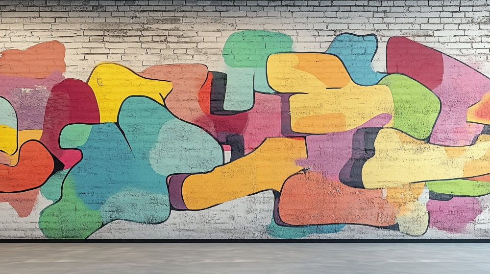 Urban street art wallpaper design file showing flowing abstract shapes and vivid colors