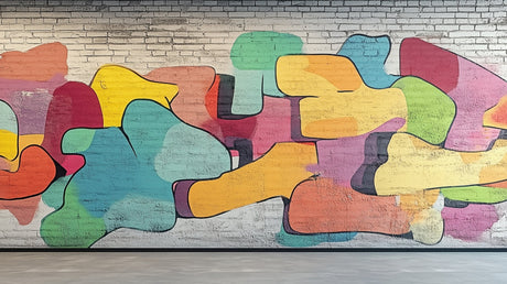 Urban street art wallpaper design file showing flowing abstract shapes and vivid colors