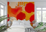 Modern circle wall mural adding energy to a minimalist home office setting