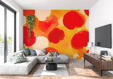 Orange and red circle pattern enhancing boutique hotel lobby walls