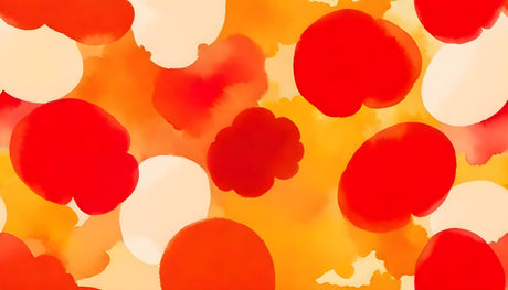 Design file showing detailed pattern of abstract red and orange circles on beige background