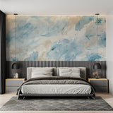 Watercolor wall mural adding artistic flair to a home office setting