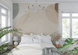 Modern entryway featuring watercolor abstract wallpaper in neutral earth tones