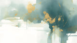 Watercolor cloud mural with gold accents in master bedroom showing flowing design and depth