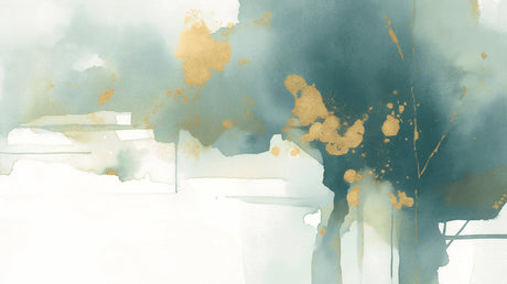 Watercolor cloud mural with gold accents in master bedroom showing flowing design and depth