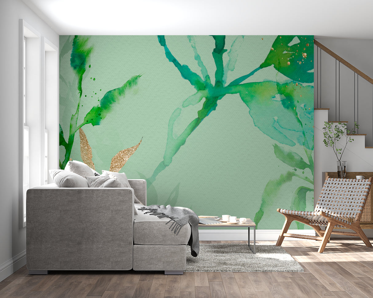 Abstract green and gold design in entrance hall creating welcoming feel