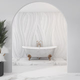 Bedroom with flowing lines wall mural adding soft movement to the walls