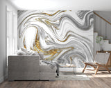 Marble effect wallpaper showcased in dining room, creating sophisticated atmosphere