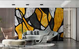 Contemporary home office featuring yellow and black geometric wall mural