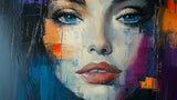 Abstract portrait design file showing detailed artistic face pattern with vivid blue eyes