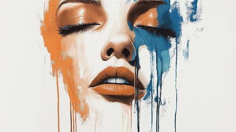 Abstract portrait wallpaper design file showing detailed orange and blue paint drip pattern