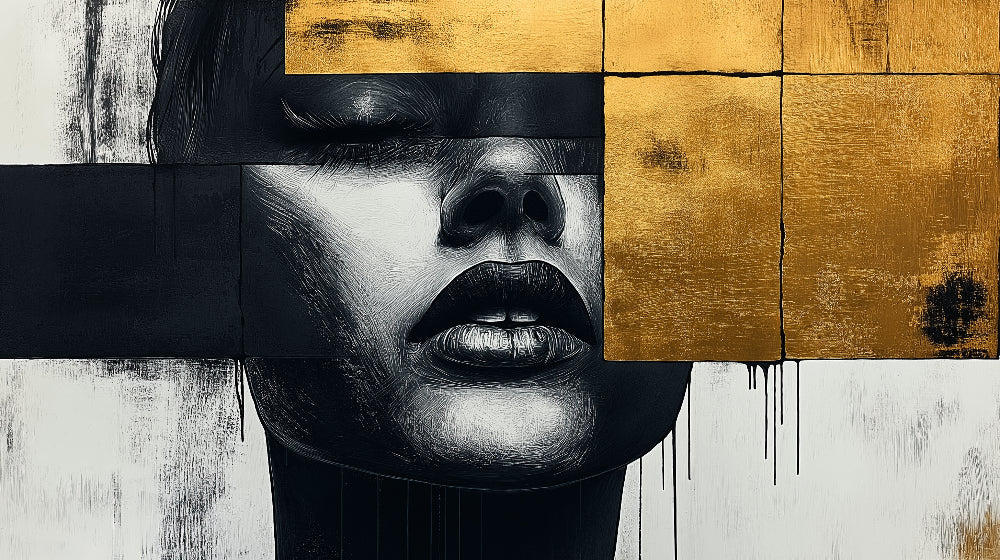 Black and gold abstract portrait design file showing detailed artistic pattern