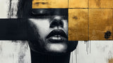 Black and gold abstract portrait design file showing detailed artistic pattern