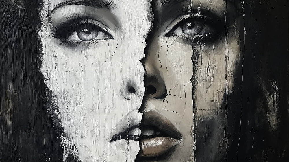 Black and white abstract face design file showing intricate artistic details and shading