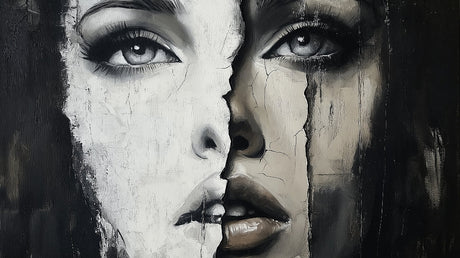 Black and white abstract face design file showing intricate artistic details and shading