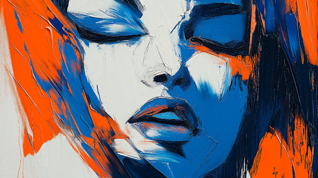 Abstract portrait wallpaper design file showing detailed blue and orange artistic pattern