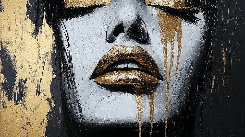 Gold and black abstract portrait design file showing intricate artistic details and metallic accents