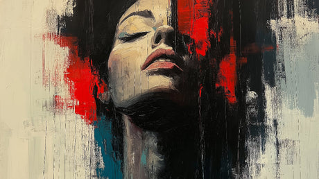 Modern art abstract portrait design file with bold red and black brushstrokes