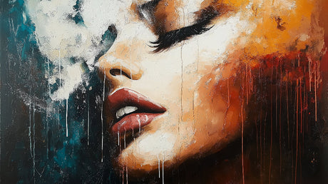 Abstract portrait wallpaper design file showing detailed dripping paint effect and rich color palette