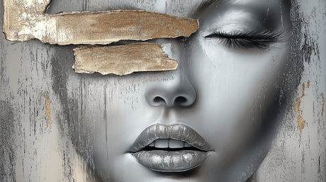 Monochrome Face Portrait design file with golden accents, showing intricate details and textures