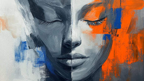 Abstract portrait wallpaper design file showing orange and grey artistic pattern with detailed brushstrokes