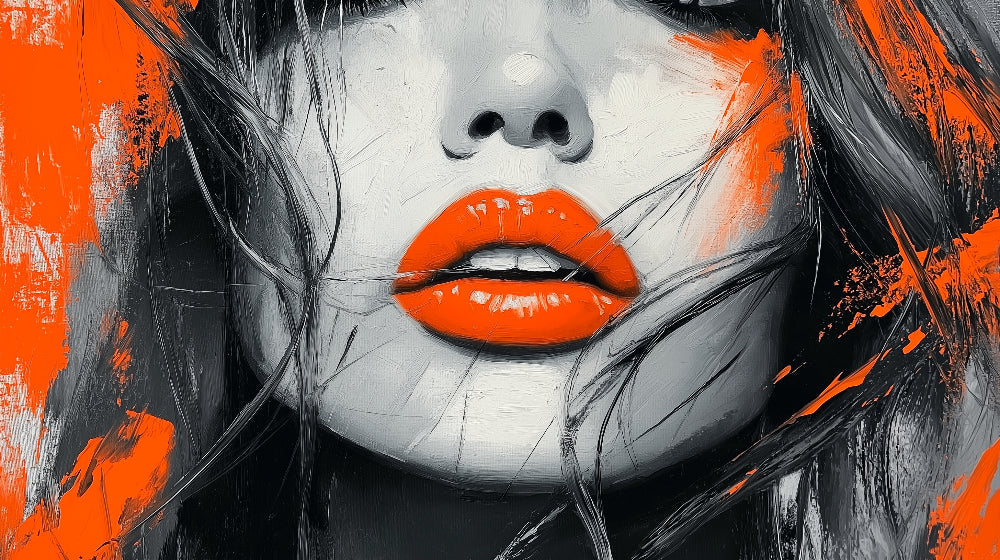 Abstract Portrait Wallpaper design file showing detailed orange lips against black and white art pattern